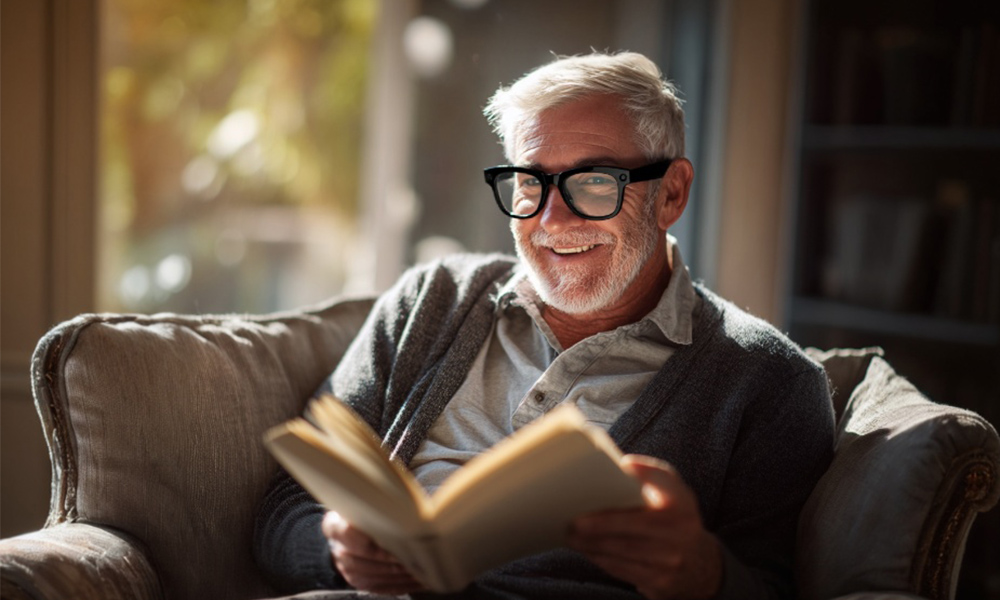 Person wearing the glasses in a natural everyday setting