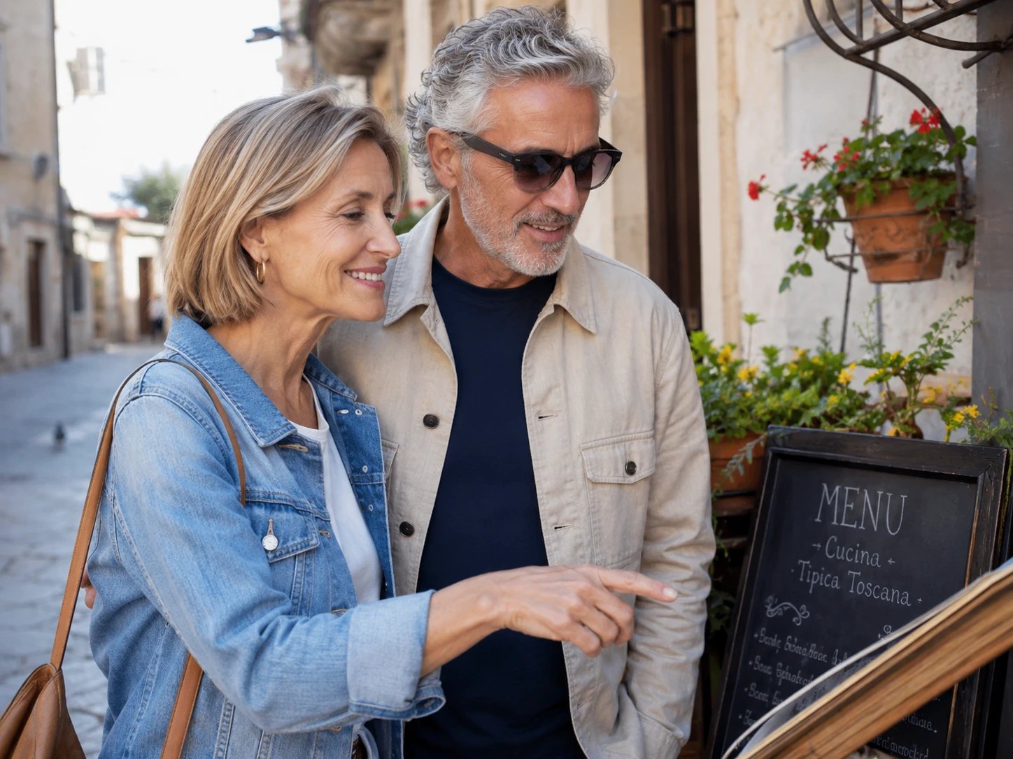 Older couple traveling confidently with the smart glasses